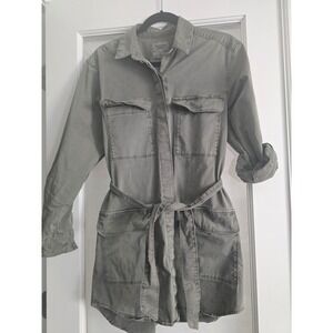 Abercrombie & Fitch Utility Shirt Dress Green Garment Dyed XS Fall Mini Belted‎